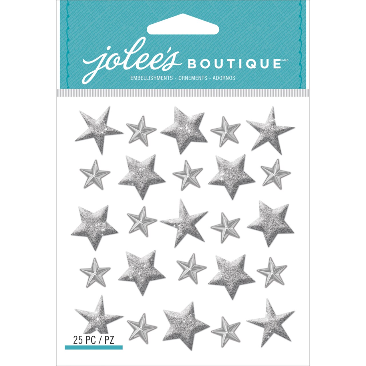 Jolee's Boutique Cabochon Dimensional Repeat Stickers - Silver Star, 25pcs